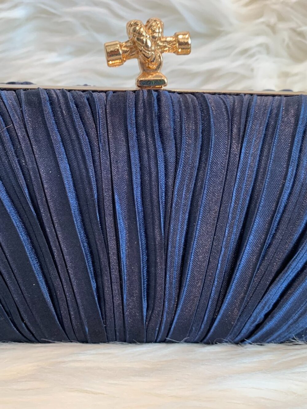 Elegant Pleated Evening Clutch Purse Dark Blue